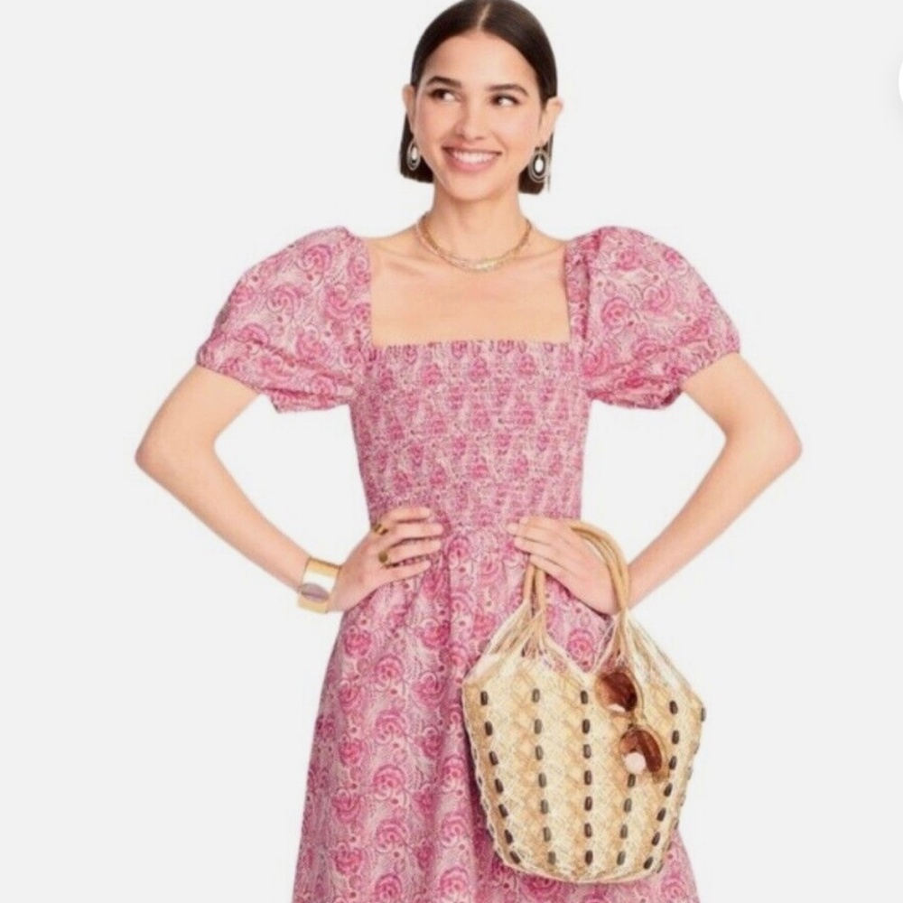 J. Crew Puff-sleeve smocked mini dress -Small